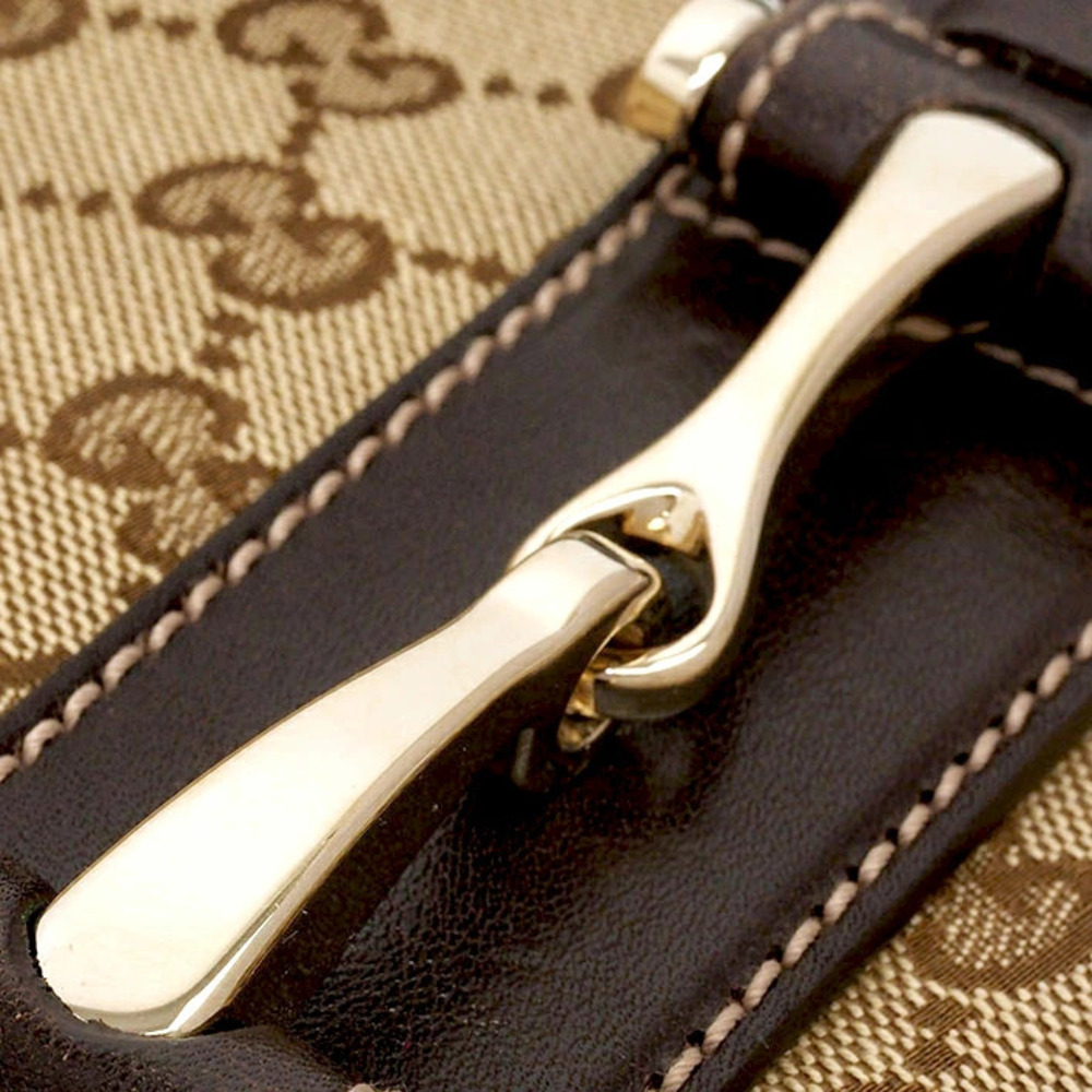 Gucci Shoulder Bag GG Braided Handle Tote Canvas Horsebit Brown Beige - Picture 6 of 6